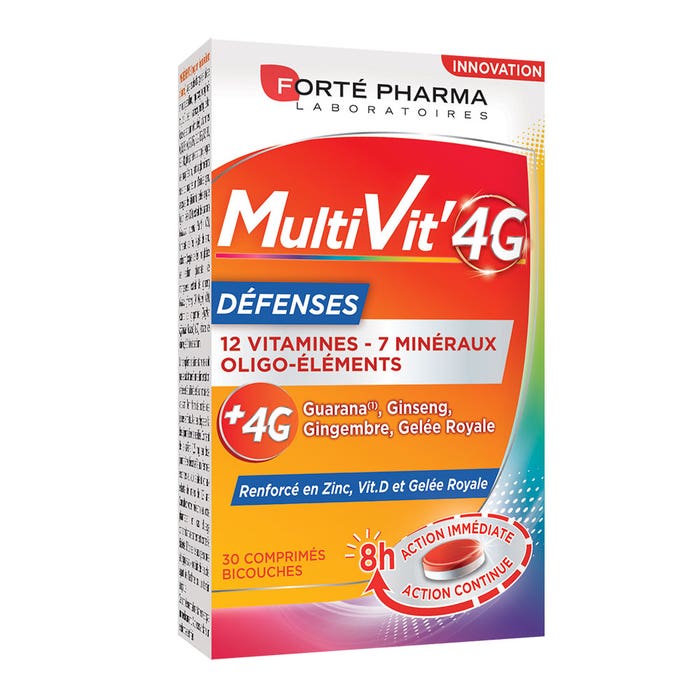Multivitamines et Défenses renforcé en Zinc et Vitamine D 30 comprimés MultiVit'4G Forté Pharma