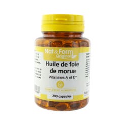 Nat&Form Huile De Foie De Morue 200 Capsules Vitamines A Et D Nat&form