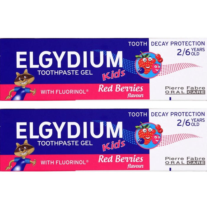 Elgydium Dentifrice Au Fluorinol Kids Gout Grenadine 3 A 6 Ans 2x50ml