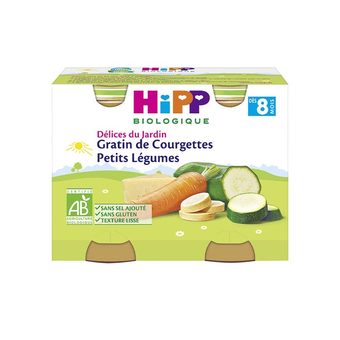 Hipp Petits Pots Bio Delices Du Jardin Des 8 Mois Gratin De Courgettes Petits Legumes 2x190g