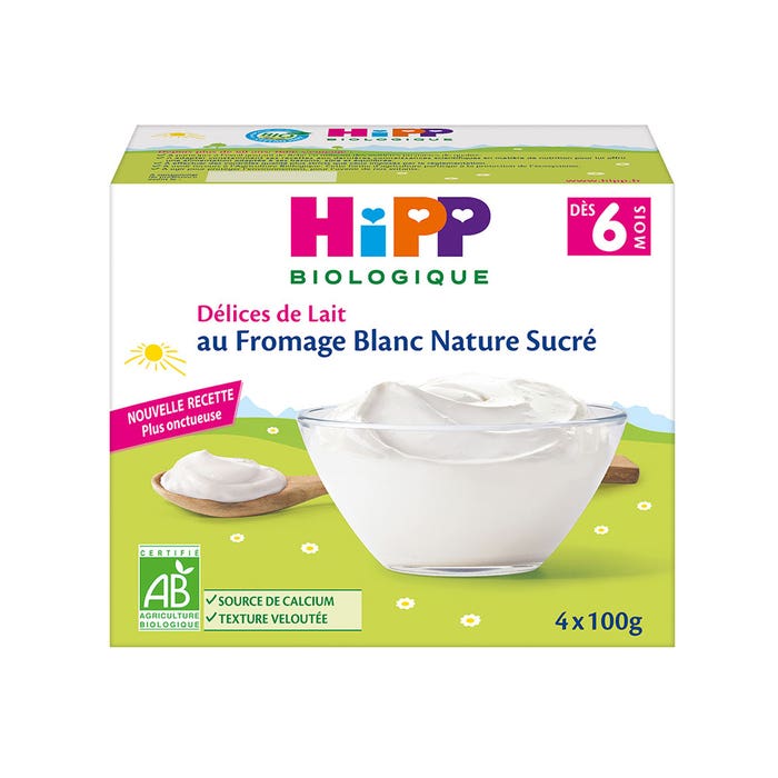 Hipp Fromage Blanc Nature Sucre Bio Delices De Lait Des 6 Mois Biologique 4x100g