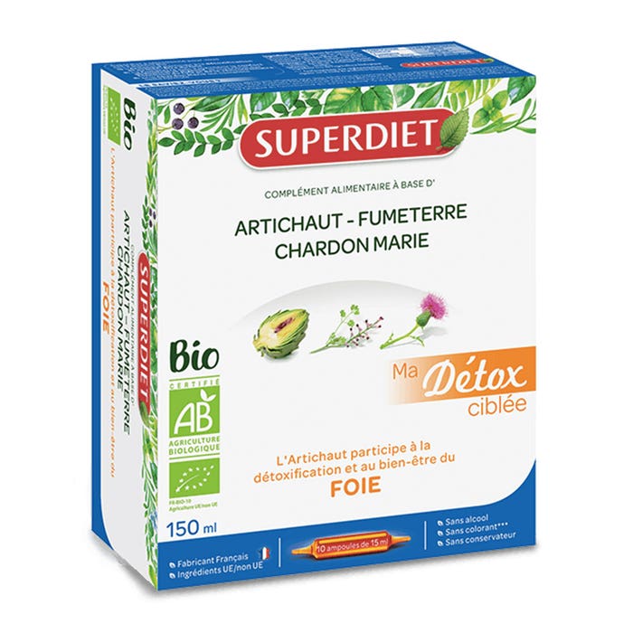 Superdiet Foie Artichaut Bio 10 Ampoules Ma Detox Ciblee 150ml