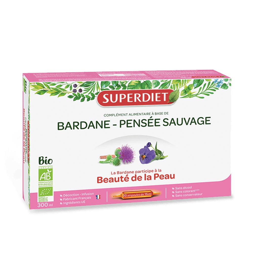 Superdiet Bardane Et Pensee Sauvage 20 Ampoules 15 ml