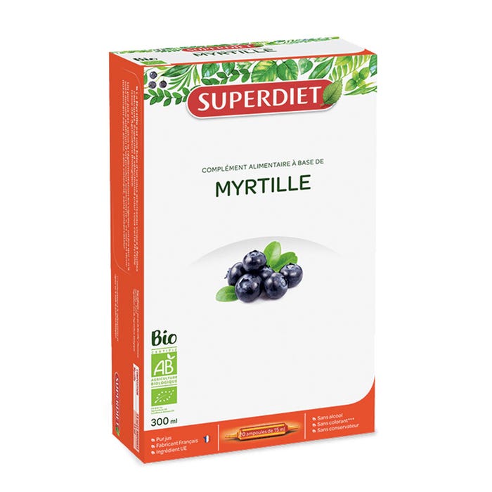 Superdiet Myrtille Vision Pur Jus 20 Ampoules 15ml