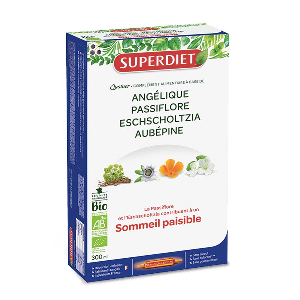 Superdiet Quatuor Sommeil Paisible Bio 20 Ampoules 15 ml