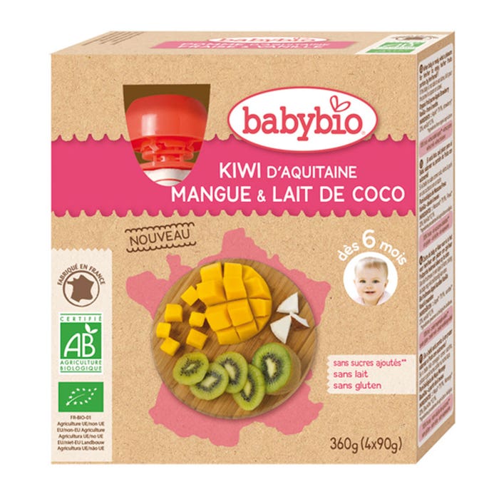 Babybio Compote Kiwi Mangue Lait De Coco Bio Des 6 Mois 4x90g