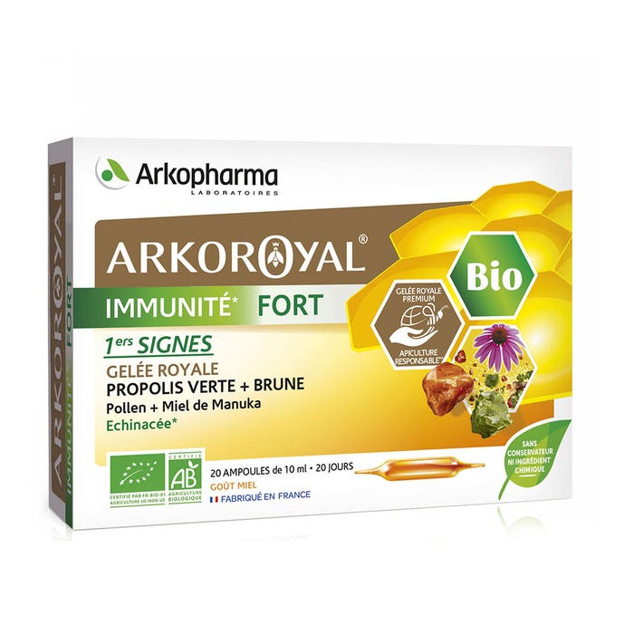 Arkopharma Arkoroyal Immunité Fort Bio Gelée Royale, Propolis 20 ampoules -  Easypara
