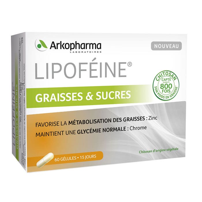 Graisses Et Sucres Zinc, Chrome, Chitosan 60 gélules Lipoféine Arkopharma