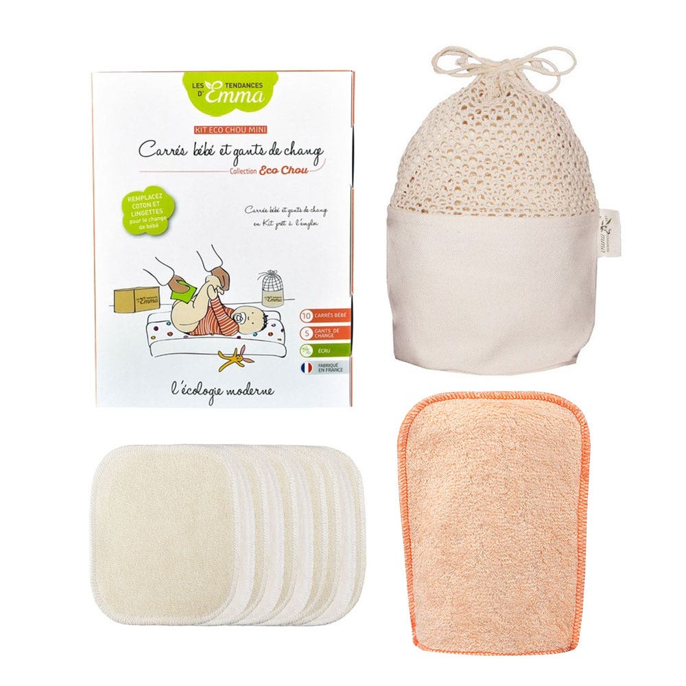 Les Tendances D'Emma Eco Chou Kit Carrés Bébé + Gants de Change
