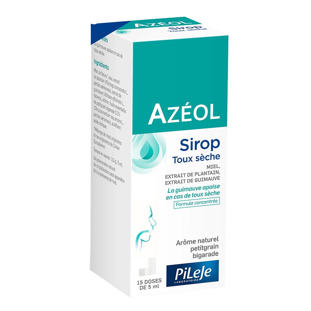 Pileje Azéol Toux Sèches Voies Respiratoires Adoucit la Gorge Sirop 75 ml
