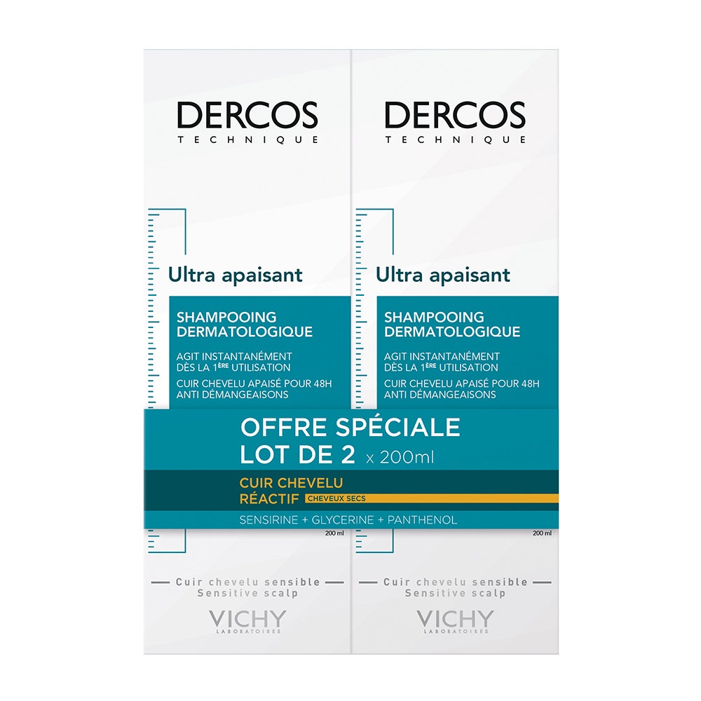 Vichy Dercos Shampoing ultra apaisant cheveux secs 2x200ml