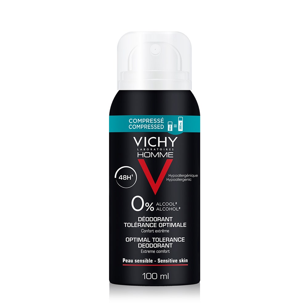 Vichy Homme Déodorant Spray Compresse Tolérance Optimale 48h Peau Sensible 100ml