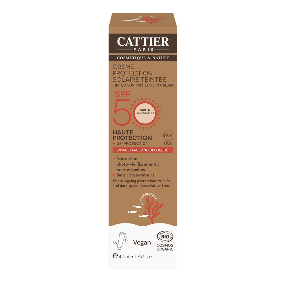 Cattier Solaire Creme Protection Spf50 Bio Visage Et Décolleté 40ml