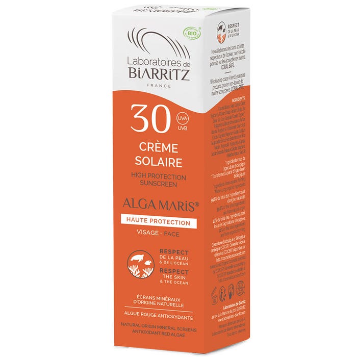 Laboratoires De Biarritz Solaires Crème Visage SPF30 Bio Protection naturelle 50ml