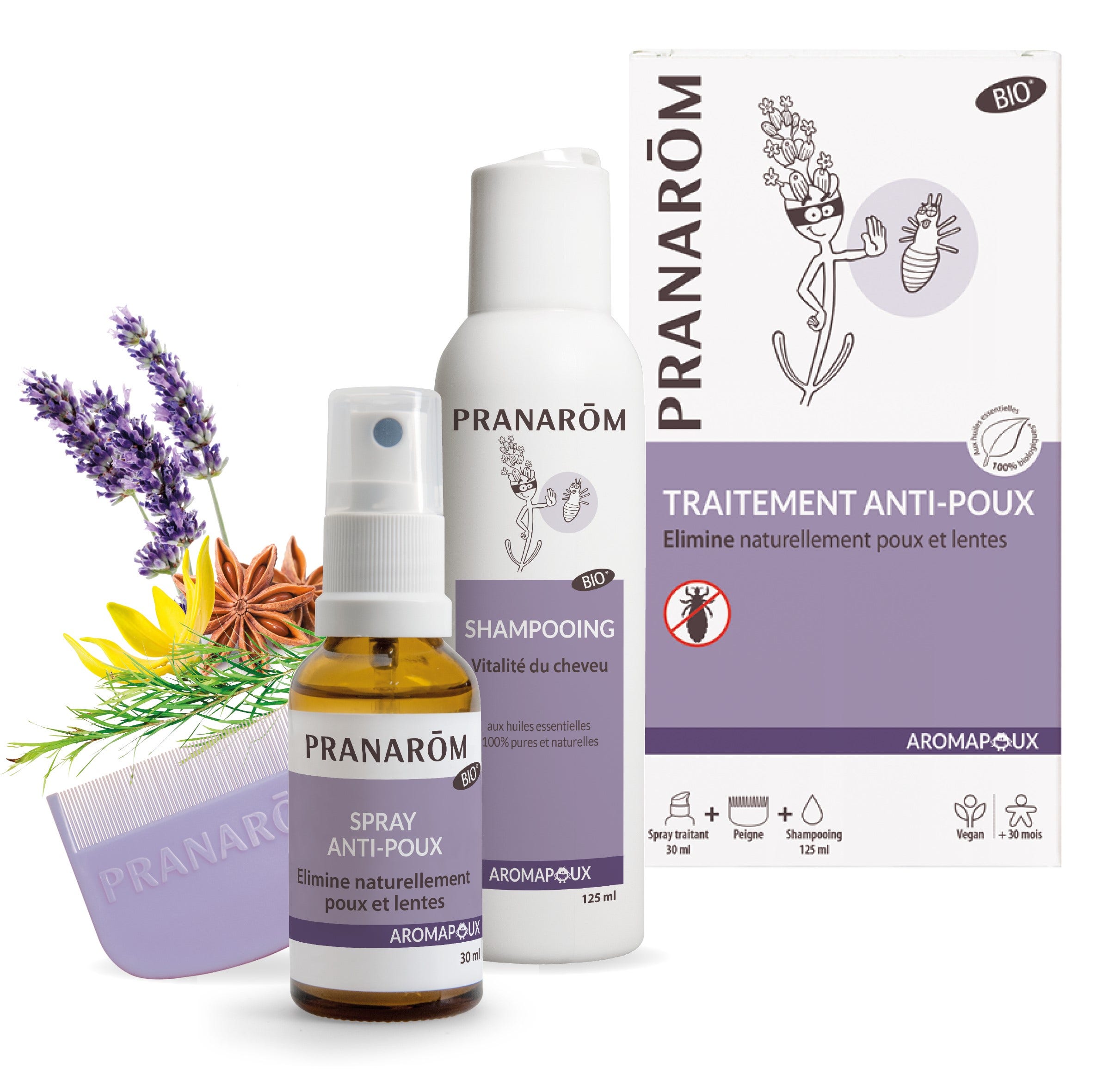 Pranarôm Aromapoux Traitement Anti-poux 2 En 1 Traite Et Lave Bio 155ml