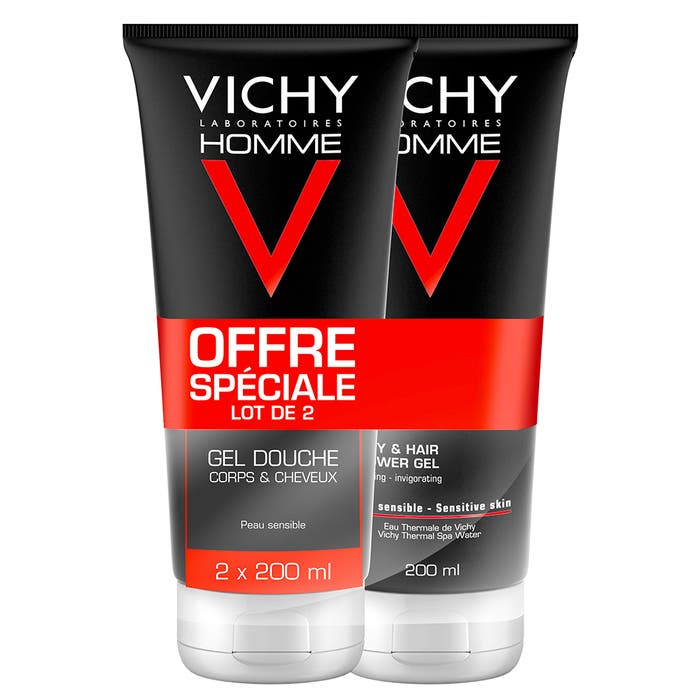 Vichy Gel Douche Corps & Cheveux Hydratant Energisant Hydra Mag-c 2x200ml