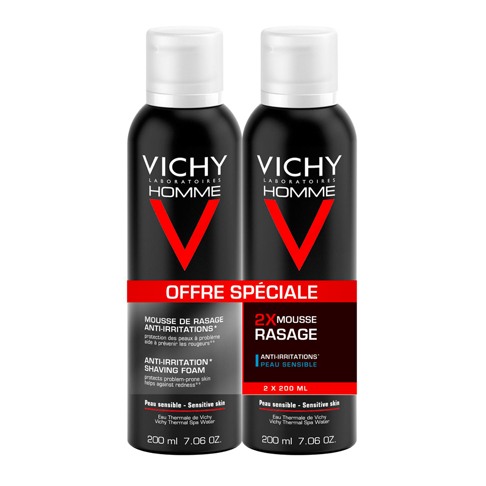 Vichy Homme Mousse A Raser Anti-irritations Vitamine C Peaux Sensibles 2x200ml