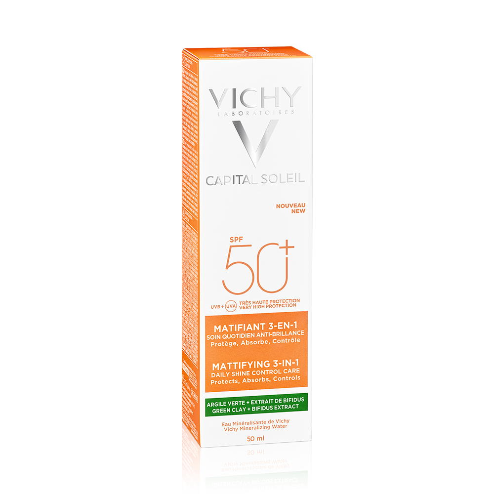 Vichy Capital Soleil Creme Solaire Visage Matifiante 3en1 Argile Verte Spf50+ 50ml