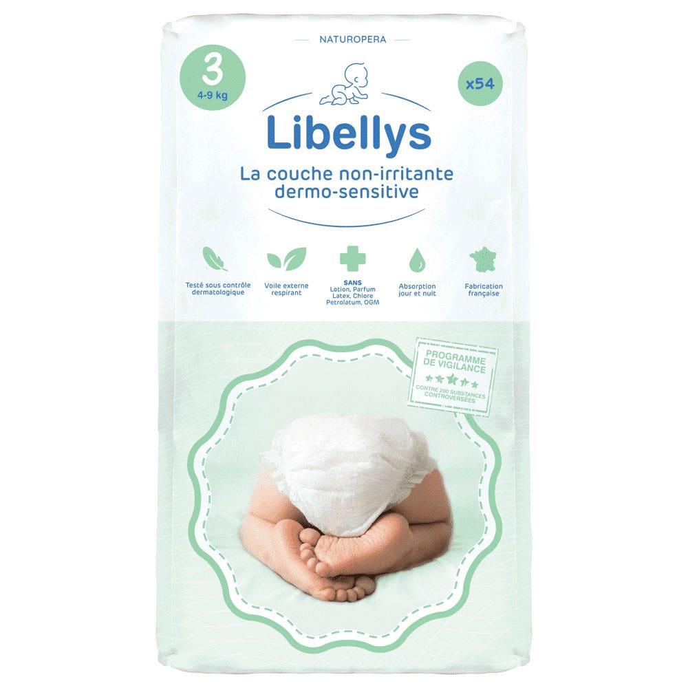 Libellys Couches non-irritantes dermo-sensitive Taille 3 De 4 à 9Kg x54