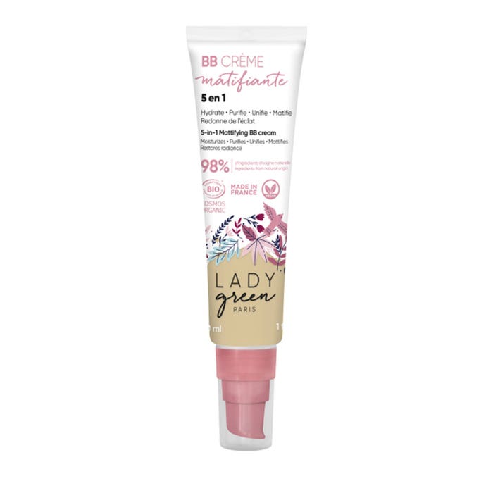 LADY GREEN BB Crème 5-in-1 – Mattierend, Sehr Heller Ton 01, Mit Bio-Aloe Vera & Cranberry