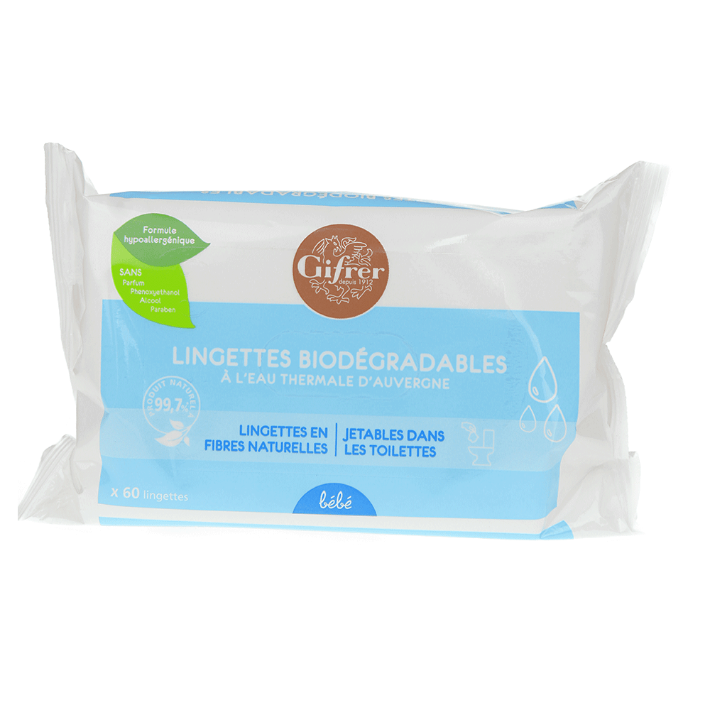 Gifrer Lingettes biodégradables A l'eau thermale x60
