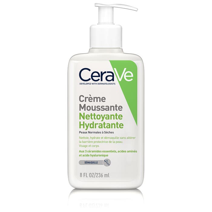 Cerave Cleanse Visage Creme Moussante Nettoyante Hydratante Peaux Normales à Sèches 236ml