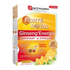 Forté Pharma Forté Royal Ginseng'Energie enrichi en Ginseng, Acérola, Gelée Royal et Propolis 20 ampoules