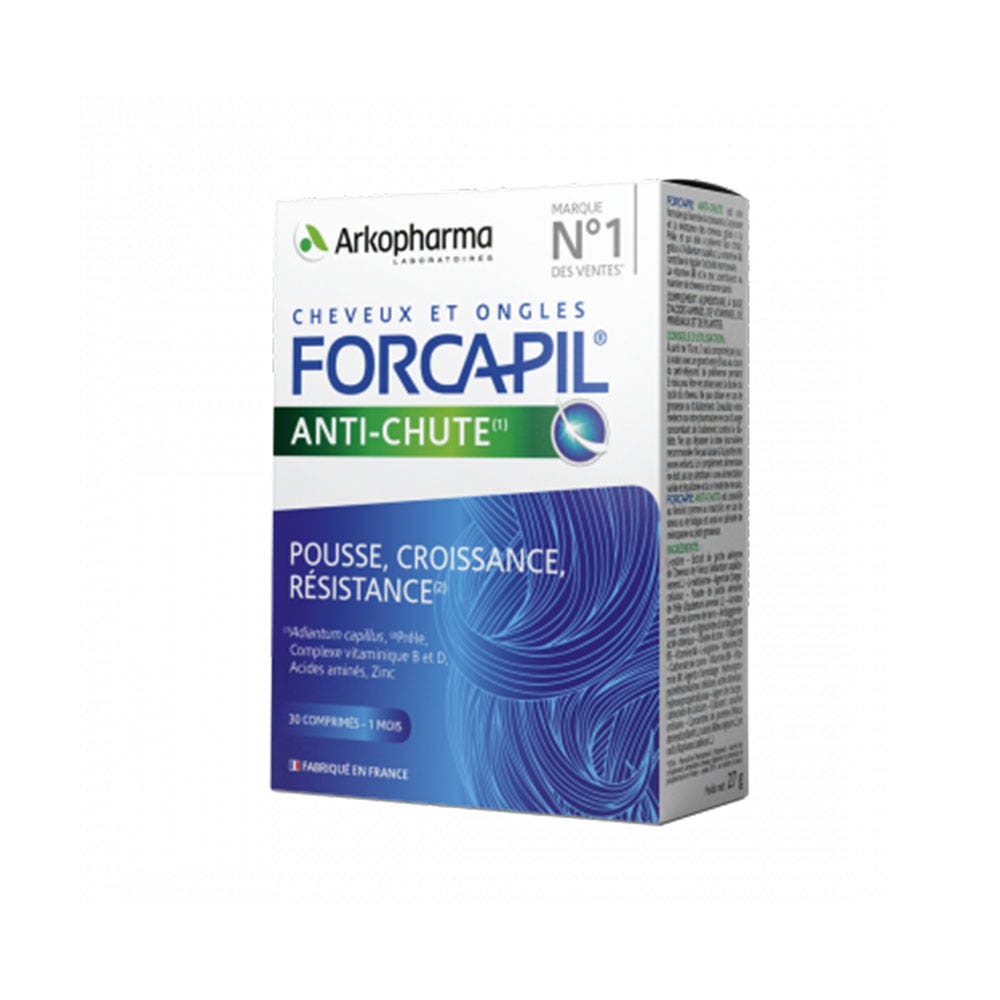 Arkopharma Forcapil Anti-Chute Croissance, Résistance Cheveux et Ongles Dévitalisés 30 Comprimés