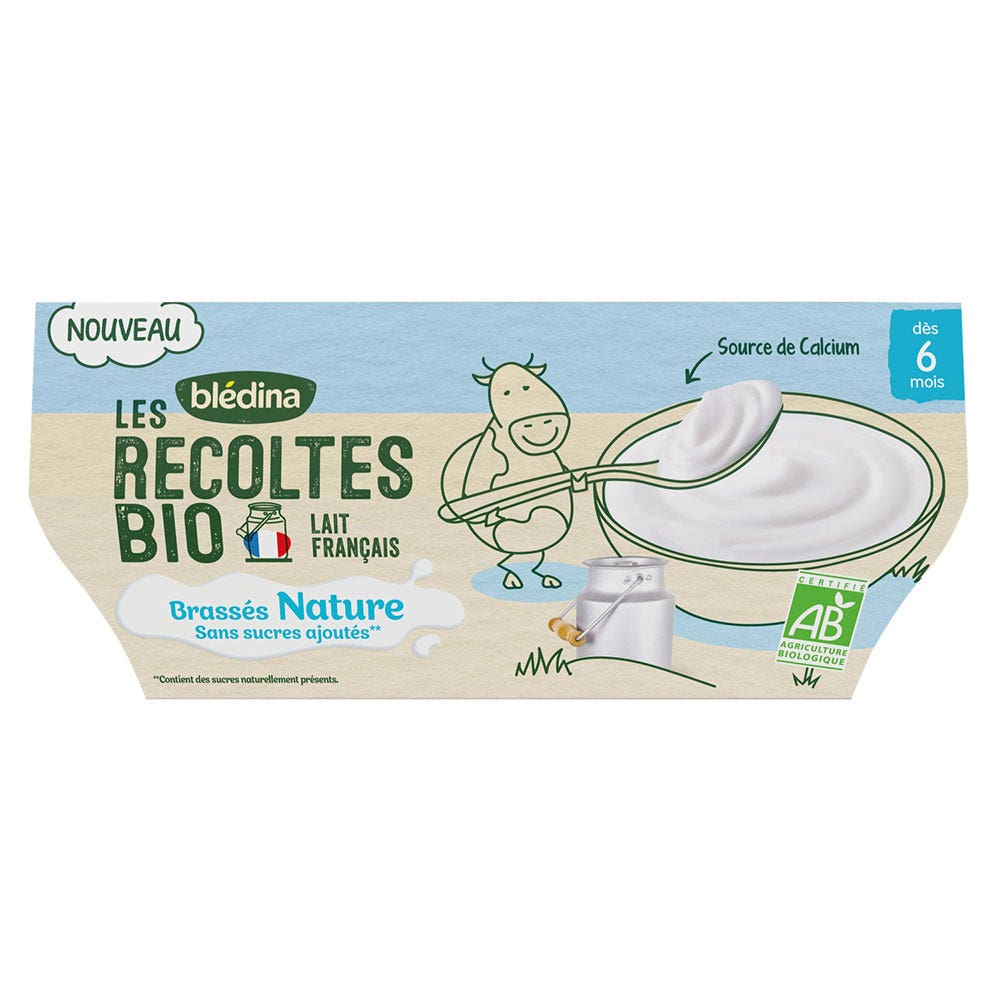Blédina Yaourt nature brasse Les Recoltes Bio Des 6 mois 4x100g