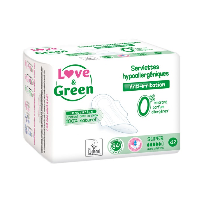 Super 12 Serviettes Anti-Irritations 12 Serviettes Love&Green