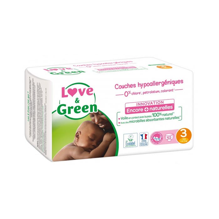 Love&Green Couches hypoallergéniques - Taille 3 4 à 9kg x52