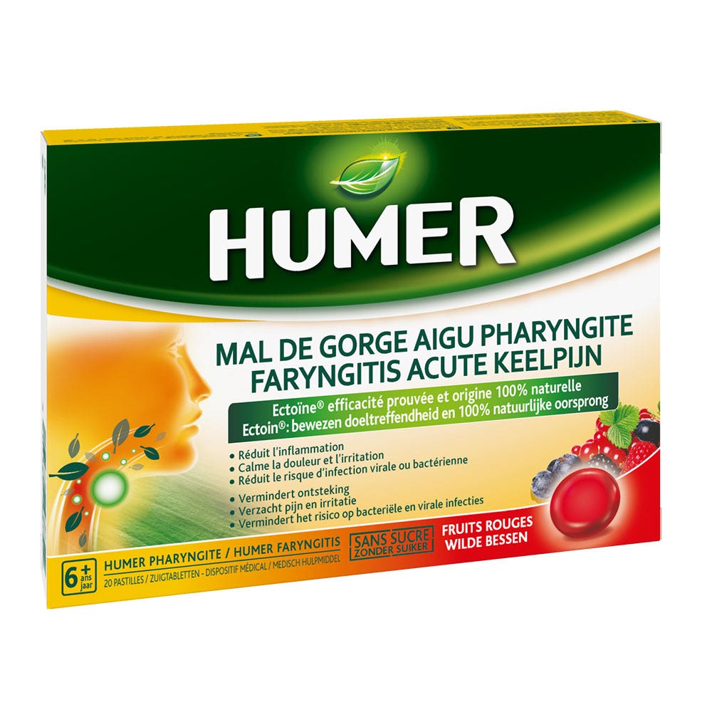 Humer Mal De Gorge Aigu Pharyngite Fruits rouges 20 pastilles