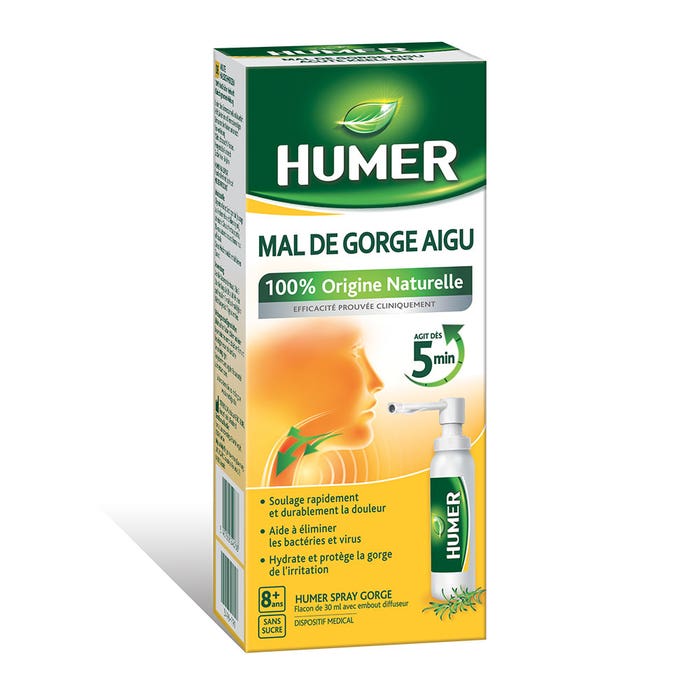 Spray Mal De Gorge Aigu Sans Sucre 30ml Humer