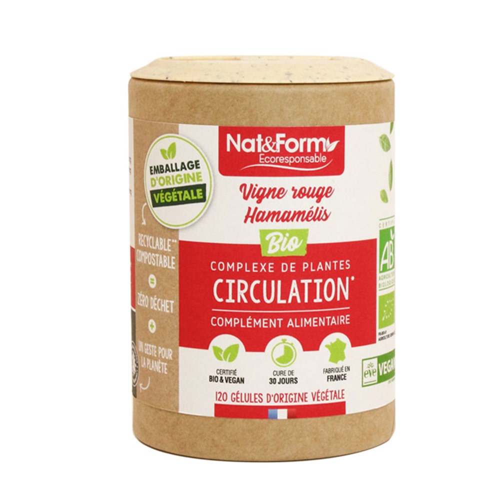 Nat&Form Circulation - Vigne Rouge/Hamamelis Bio 120 gélules végétales