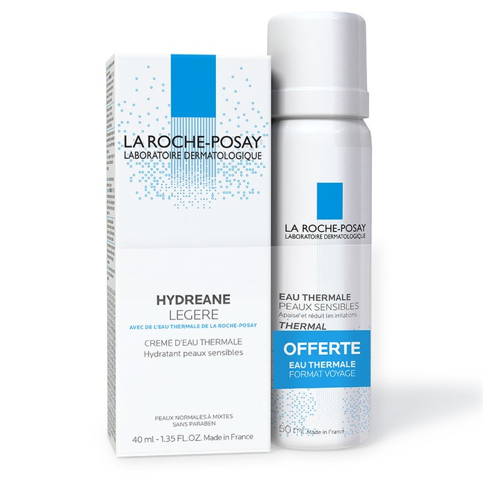 Coffret crème hydratante légère visage peau sensible normale à mixte 40ml 90ml Hydreane + Eau Thermale 50ml La Roche-Posay