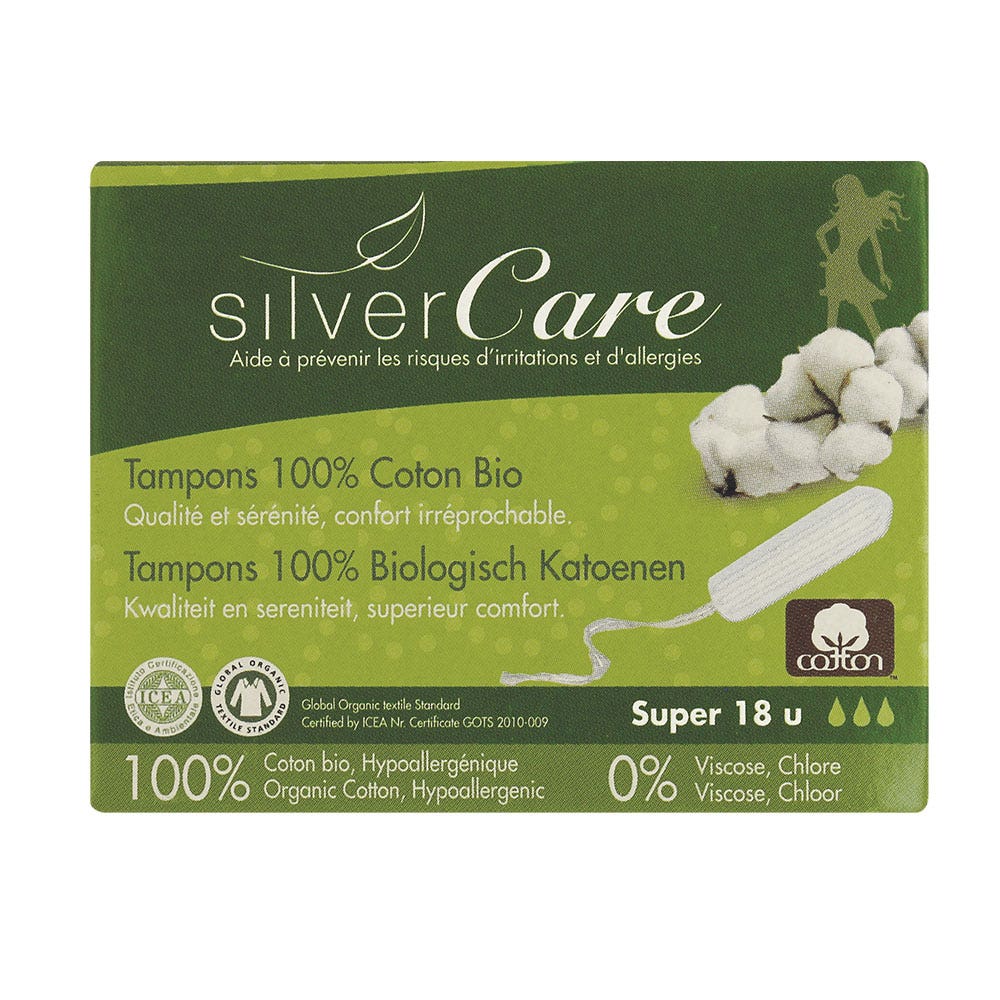 Silver Care Tampons super coton bio Sans applicateur x18