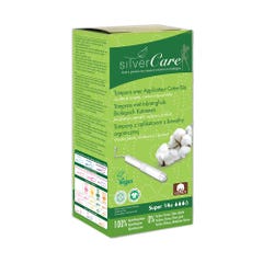 Silver Care Tampons super en coton bio Avec applicateur x14