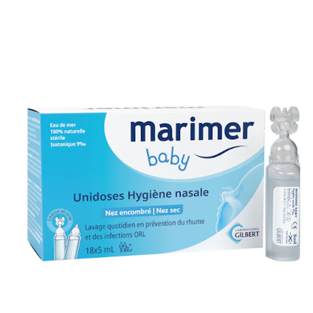 Marimer Hygiène nasale baby Nez encombré 18 unidoses de 5ml