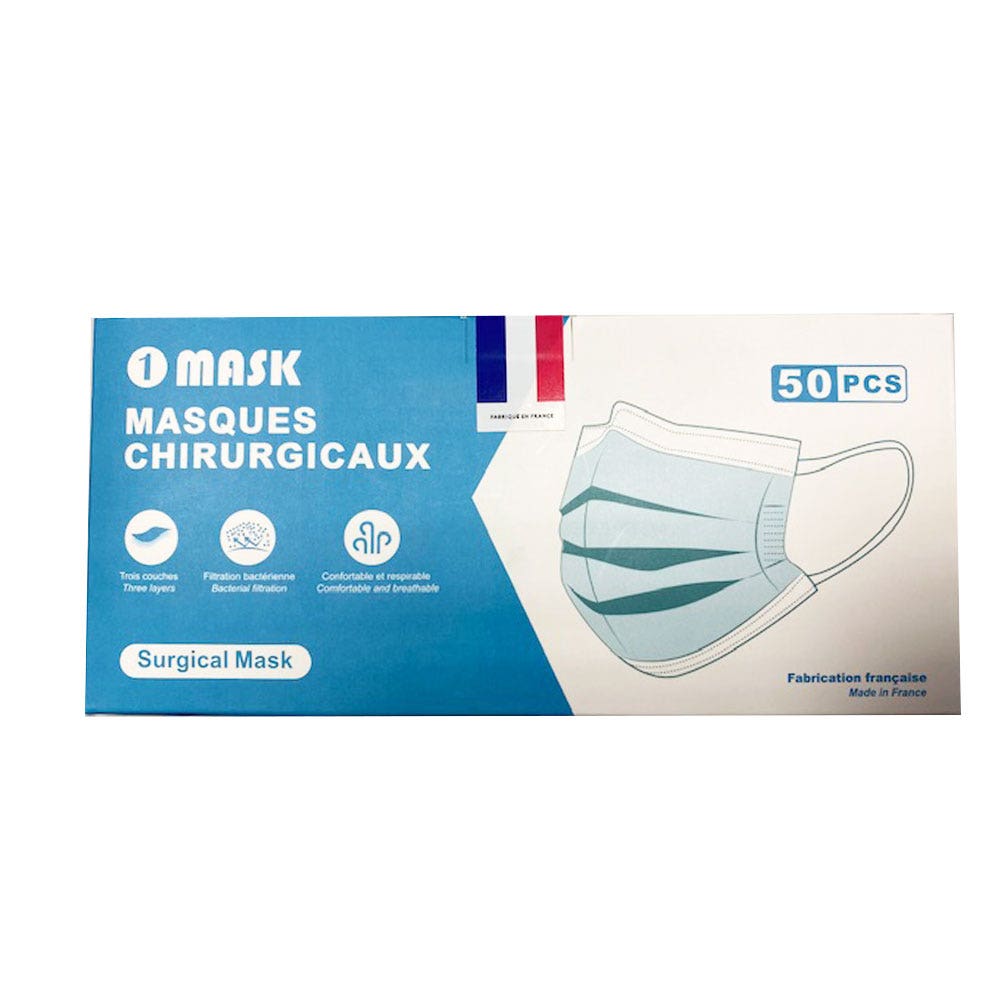 Unir Masques enfants +11 ans chirurgicaux bleus 3 plis Marquage CE - Norme EN14683-2019 TYPE II x50
