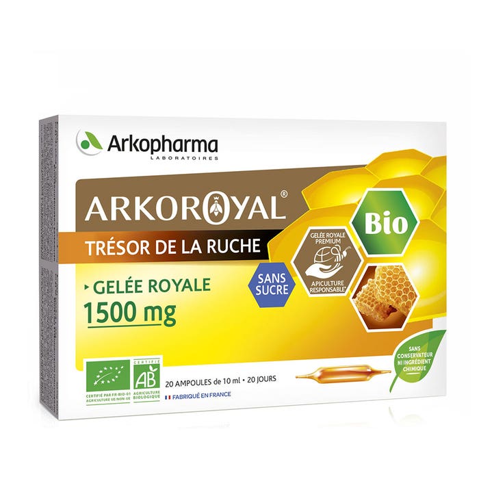 Arkopharma Arkoroyal Immunité Gelée Royale Sans Sucre Bio 1500mg Sans sucre 20 ampoules