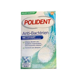 Polident Nettoyant 4 En 1 Anti-bacterien Pour Appareils Et Protheses Dentaires 72 Comprimes