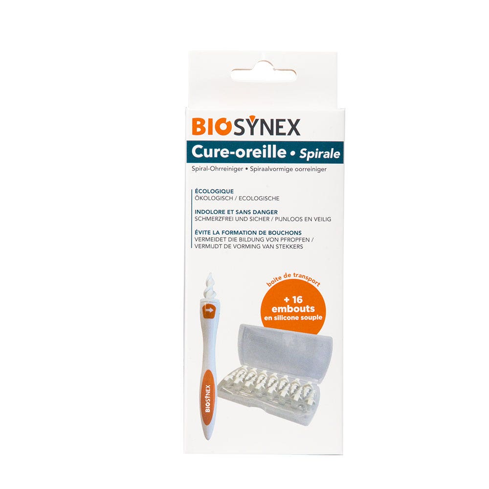 Biosynex Cure-oreille spirale 1 unité + 16 embouts flexibles