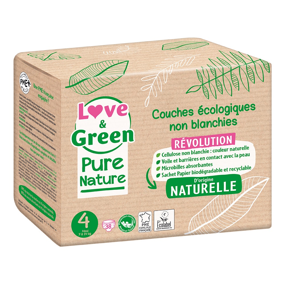 Couches écologiques Pura Taille 6 (13kg+) – Coton Bio, Sans Chlore – Protection 12h, Peau Sensible – Pack De 20