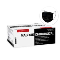 Orgakiddy Masques chirurgicaux Noirs Adultes 3 plis Marquage CE - Norme EN14683-2019 TYPE IIR x50