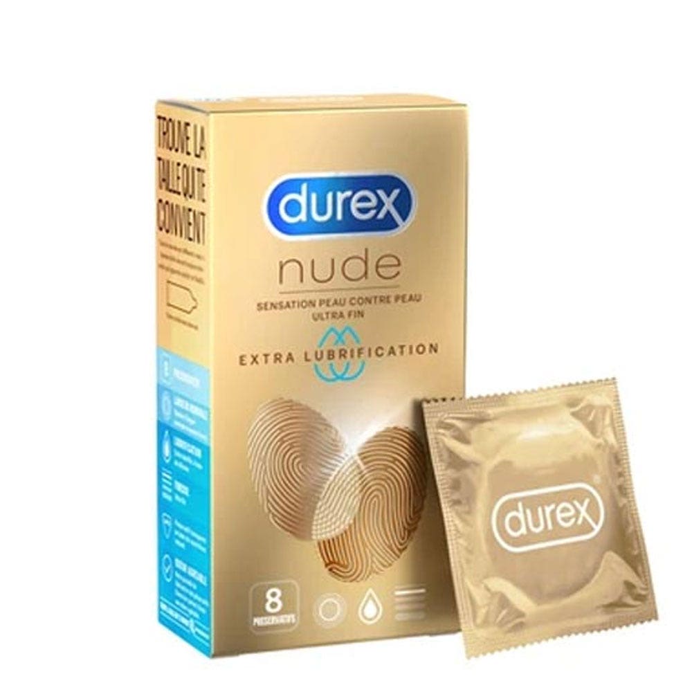 Durex Nude Preservatifs Ultra Fin Extra lubrification Sensation Peau Contre Peau X8