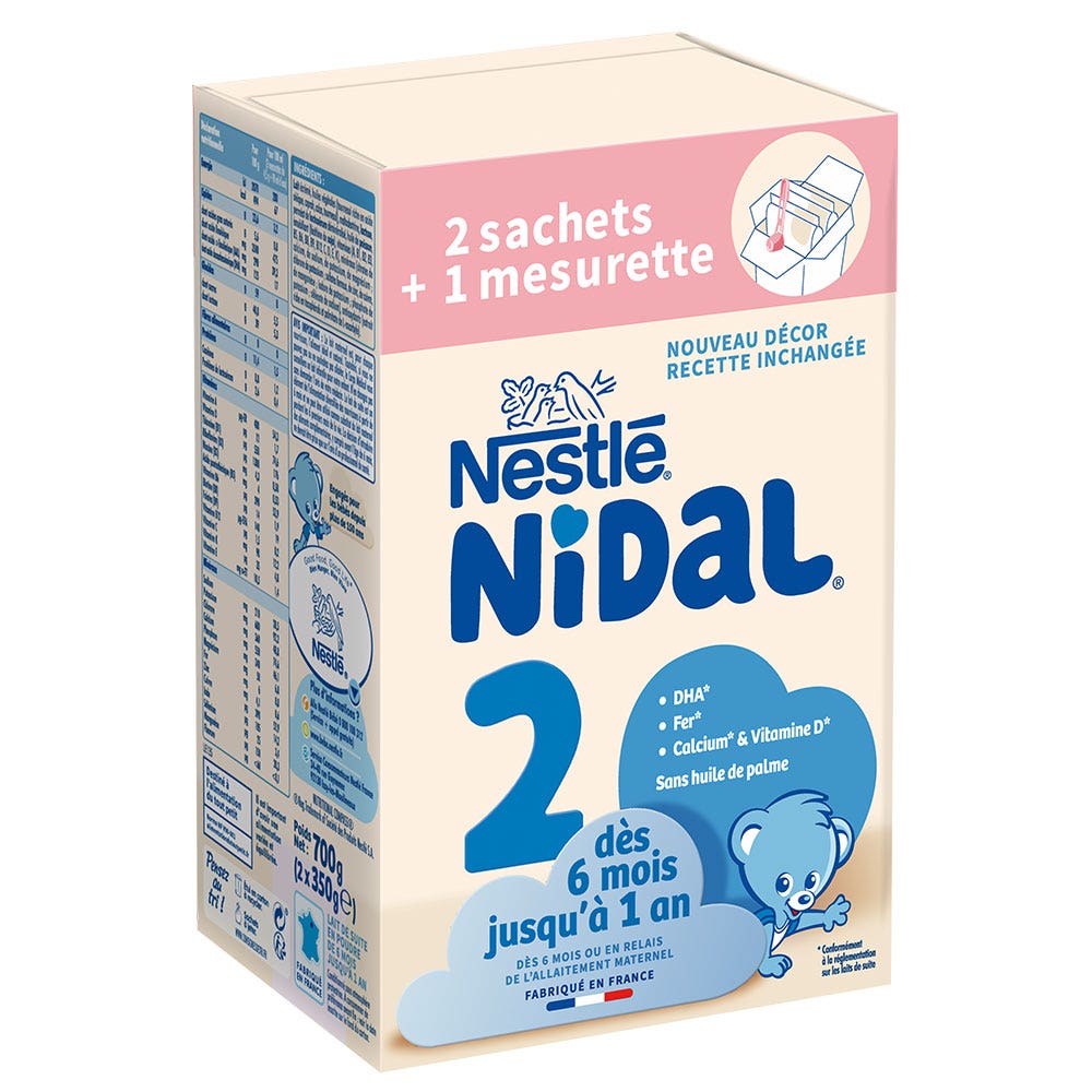 Nestlé Nidal Lait En Poudre 2 + Mesurette 6-12 Mois 2 Sachets de 350 g