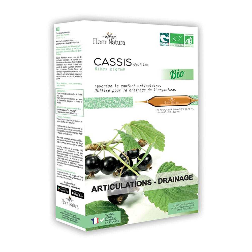 Flora Natura Cassis Bio Articulations et drainage 20 ampoules