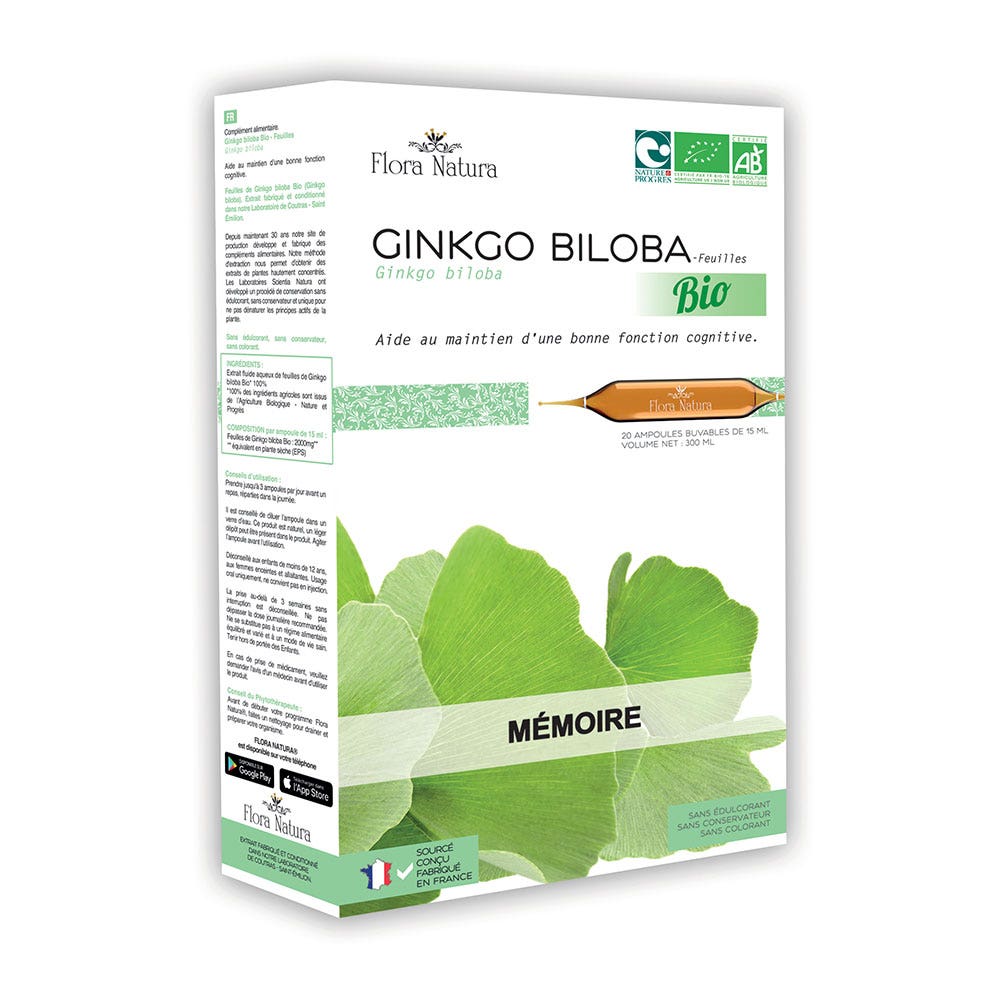 Flora Natura Ginkgo Biloba Bio Mémoire 20 ampoules