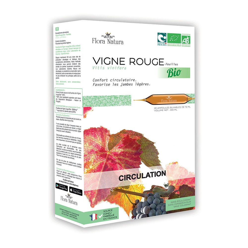 Flora Natura Vigne Rouge Bio Circulation 20 ampoules