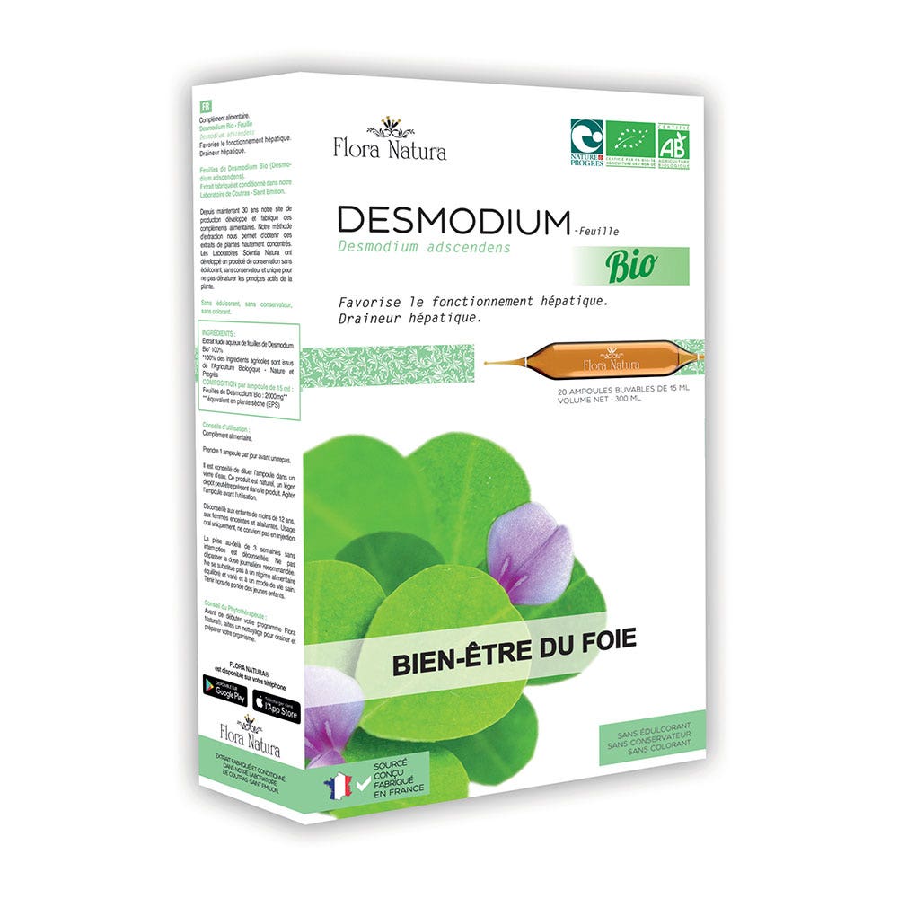 Flora Natura Desmodium Bio Bien-être du foie 20 ampoules